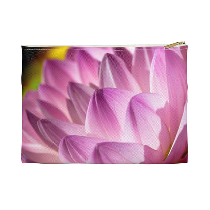Front view of the small 8.5 x 6 inch pouch with flower petals design and white zipper.