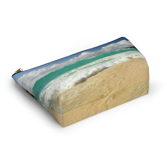 Bottom view of the kit bag with crashing waves design angled to showcase the depth and all over print design.