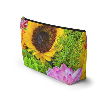 Front view of the kit bag with flower bouquet design angled to showcase the depth and all over print design.