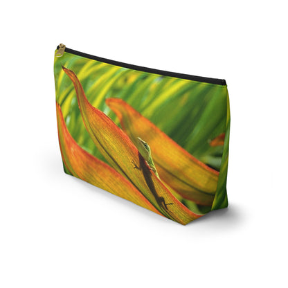 Front view of the kit bag with sunlit green gecko design angled to showcase the depth and all over print design.