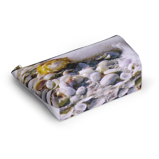 Bottom view of the kit bag with shell in surf design angled to showcase the depth and all over print design.