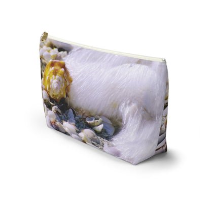 Front view of the kit bag with shell in surf design angled to showcase the depth and all over print design.