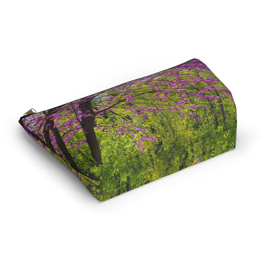 Bottom view of the kit bag with tree blossoms design angled to showcase the depth and all over print design.