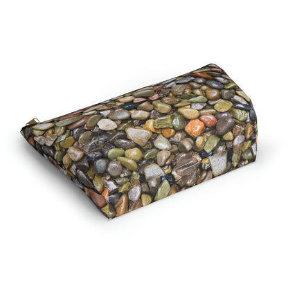 Bottom view of the kit bag with pebbles and stones design angled to showcase the depth and all over print design.