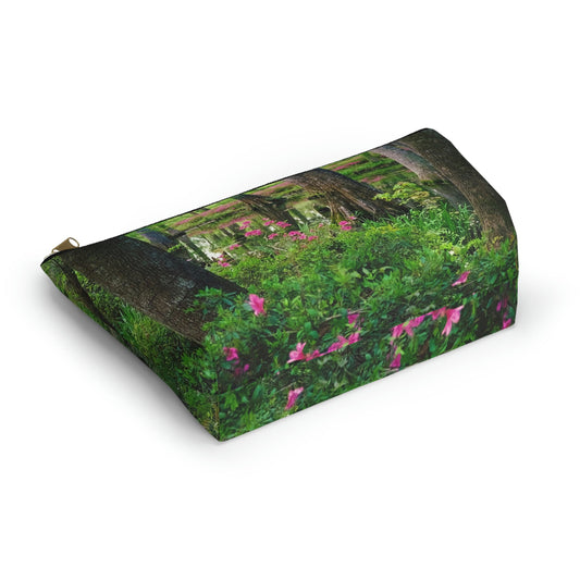 Bottom view of the kit bag with wetland design angled to showcase the depth and all over print design.