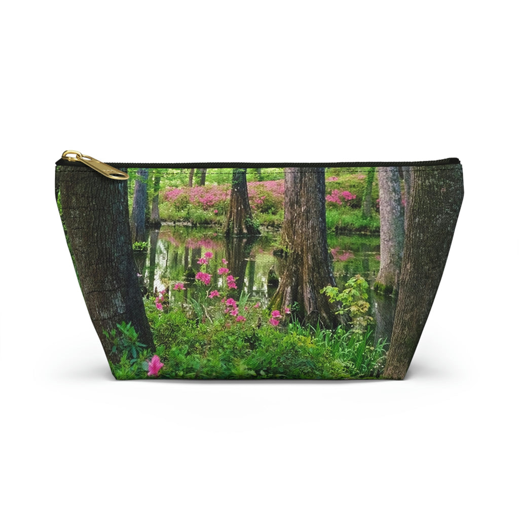 Front view of the small 8.75 x 4.75 x 2.25 inch kit bag with wetland design and black zipper.