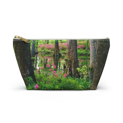 Front view of the small 8.75 x 4.75 x 2.25 inch kit bag with wetland design and white zipper.