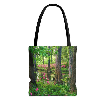 Front view of the small 13 x 13 inch tote bag with the wetland design.