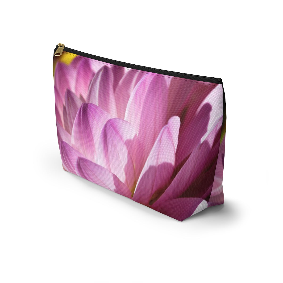 Front view of the kit bag with flower petals design angled to showcase the depth and all over print design.