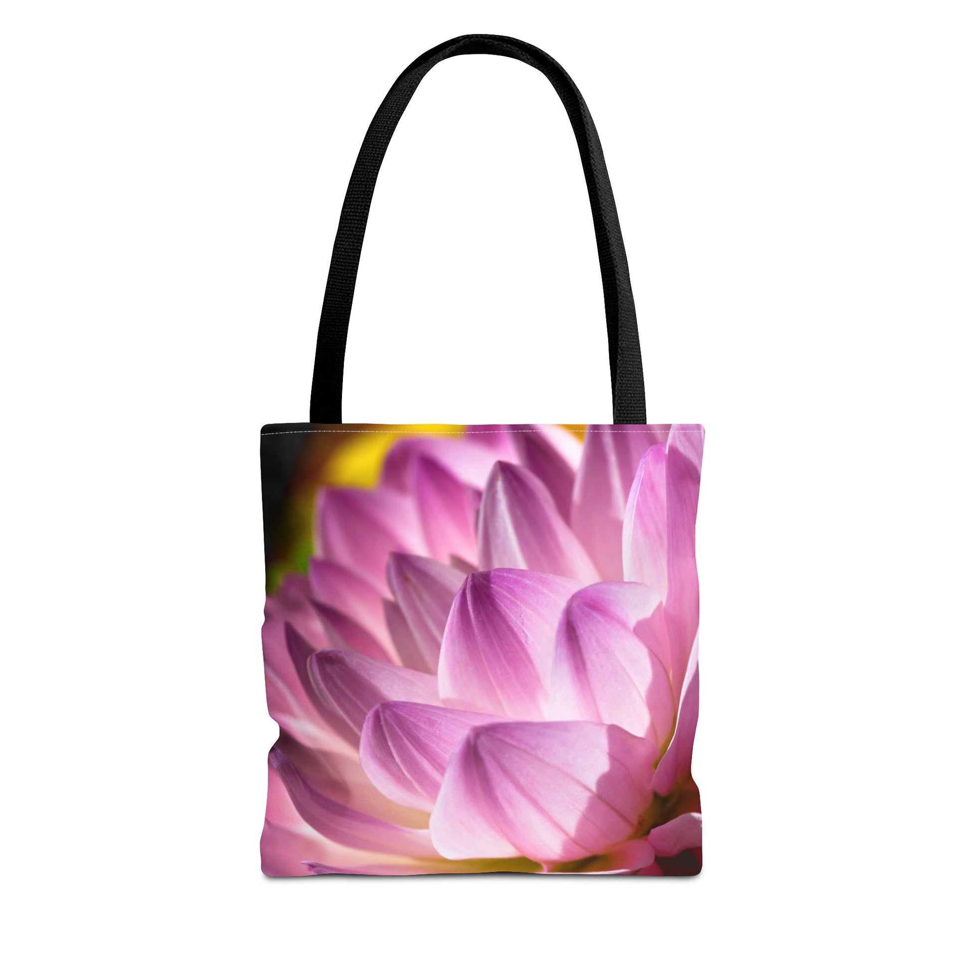 Front view of the small 13 x 13 inch tote bag with the flower petals design.