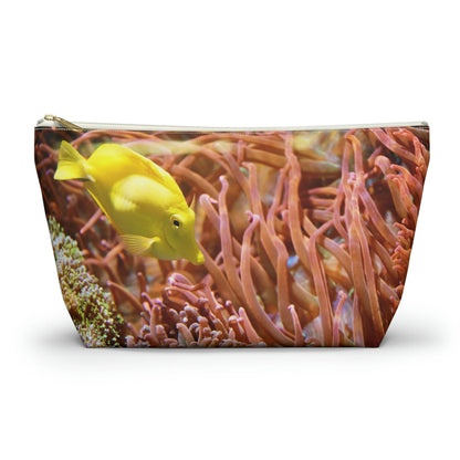 Front view of the large 12.5 x 7.25 x 3.25 inch kit bag with yellow fish design and white zipper.